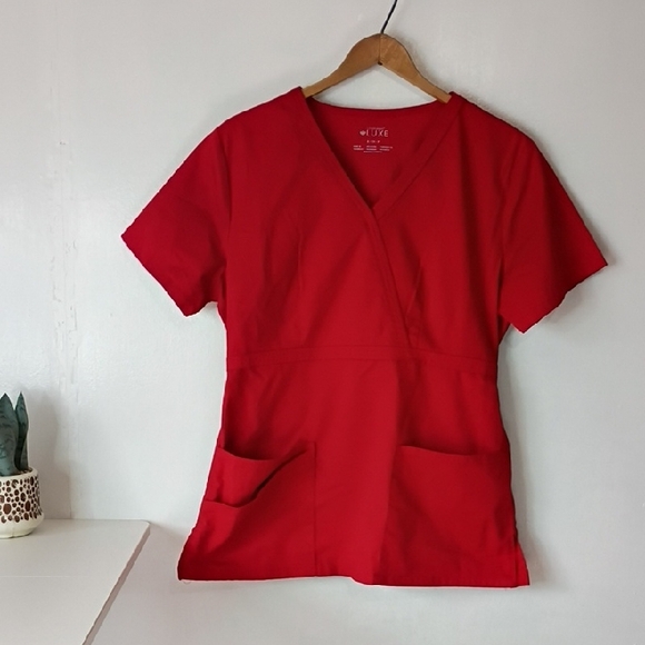 Cherokee Tops - Cherokee Luxe V-Neck Red Short Sleeve Scrubs Top Small